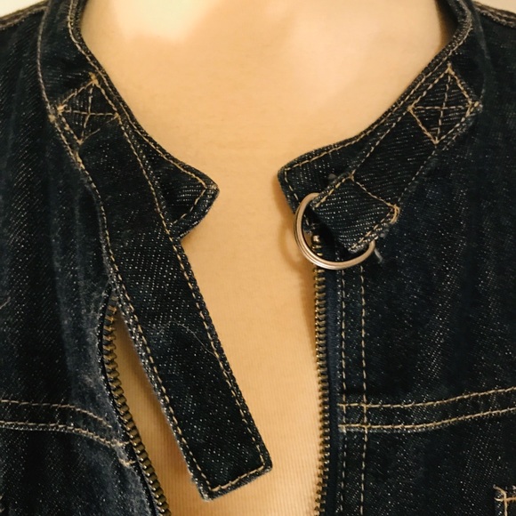 Dark Denim Calvin Klein Jean Jacket Buckle Collar - Picture 5 of 8